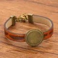 Minimalistisches PU-Leder Legierung Tablett Armband, DIY Vintage Feder Muster Armreif Schmuck. - 18mm Tablett Antikbronze / Orange