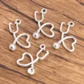 Silver stethoscope heart metal charms DIY jewelry crafting accessories set of four - Style 17 Medical Charm / 1 Piece (15x22mm)