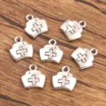 Silver Nurse Hat Charms Medical Theme DIY Craft Metal Pendants Jewelry Making Supplies - Style 18 Medical Charm / 1 Piece/Pack (12x13mm)