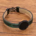 Gruenes PU Leder Legierung Rohling Armband mit Federmuster und praktischem Kettverschluss - 18mm Tablett Elektroschwarz / Grün