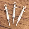Silver tone syringe charms DIY medical pendants jewelry making craft accessories 3pcs - Style 22 Medical Charm / 1 Piece (15x62mm)