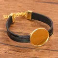 DIY PU Leder Rohling Lünette Schale Armband einfache goldene Legierung Runde Basis - Gold-Stil / 24mm Tablett / Schwarz