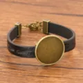 Antike Bronze Lünette PU Leder Armband DIY Mode Armreif Schmuckzubehör Artikel Neu - Antikbronze Stil / 24mm Tablett / Schwarz