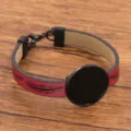 DIY PU Leder Armband mit runder Schale und Feder Muster fuer Schmuckherstellung - Elektroschwarz Stil / 24mm Tablett / Rot