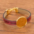 PU Leder Rohling Lünette Armband mit goldenem Legierungszubehör und Feder Muster für DIY. - Gold-Stil / 24mm Tablett / Rot