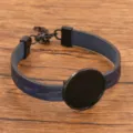Minimalistische Mode PU Leder Legierung Tablett Rohling DIY Armband fuer Schmuck Zubehoer. - Elektroschwarz Stil / 24mm Tablett / Blau