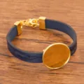 Einfaches PU Leder Legierung Tablett DIY Armband fuer modischen Schmuck und taeglichen Gebrauch. - 24mm Tablett Gold / Blau