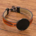 DIY PU Leder Armband Rohling mit runder Fassung und Feder Muster in brauner Farboption. - 24mm Tablett Elektroschwarz / Orange