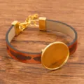 DIY Lederarmband mit Feder Muster und goldfarbenem Metall Verschluss für Schmuck. - 24mm Tablett Gold / Orange