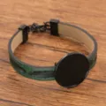 Grünes PU Leder DIY Tablett Armband Metall Legierung Runde Einfassung Mode Schmuck - 24mm Tablett Elektroschwarz / Grün