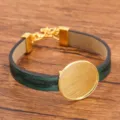 Gruenes PU Leder DIY Rohling Armband Variante, goldene Legierung Schale und eleganter Verschluss. - 24mm Tablett Gold / Grün