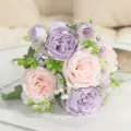 Bouquet di rose artificiali fiori finti decorazione casa matrimonio rosa viola composizione - Viola rosato