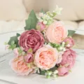 Bouquet di rose artificiali 5 teste fiori finti persiani decorazione casa matrimonio dettagli floreali. - Rosa bicolore