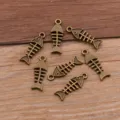 Vintage bronze fish skeleton DIY charms zinc alloy jewelry pendant 8x24mm handmade accessories - Antique Bronze
