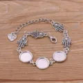 DIY bracelet en alliage argenté plateau de lunette vide breloques main de Hamsa. - Style 2 - Argent Antique (13G01) / 12mm
