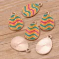 Ostern Ei Legierung Emailliert Anhänger KC Gold Beschichtet DIY Schmuck Basteln Zubehör - Wellenmuster Bunte Emaille Stil (7)