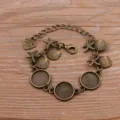 Μπρονζέ DIY βραχιόλι βάση με στρογγυλούς δίσκους 12mm, μενταγιόν αστερία και κοχύλι. - Στυλ 3 - Αντίκ Μπρούτζος (13G01) / 12mm
