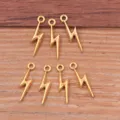 Gold lightning pendant charm details, mini alloy jewelry accessories for DIY crafts and bags. - Gold