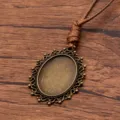 Vintage bronze DIY zinc alloy oval pendant tray blank base with brown braided pu leather rope - Oval Lace Style 9 (7CDE)