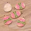 Oster Ei Legierung Emaillierte Anhänger, 14x22mm Goldbeschichtete DIY Schmuck Zubehör Basteln. - Pink Grün Emaille Stil (10)