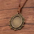 Antique bronze DIY zinc alloy oval base tray pendant necklace with brown PU cord. - Oval Lace Style 13 (7CDE)