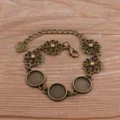 Μπρονζέ DIY κράμα βραχιόλι κενό 12mm στρογγυλή θήκη λουλούδι αξεσουάρ κοσμημάτων - Στυλ 7 - Αντίκ Μπρούτζος (13G01) / 12mm