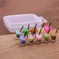 Miniature bubble tea charms set DIY dollhouse resin cups accessories with clear storage box - Simulation Milk Tea Cup Style (21H2)
