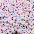 Perles en acrylique cœur coloré perles d'espacement rondes pour bricolage enfants 100pcs - Blanc avec Perles Cœur Colorées (21) / Pack de 100