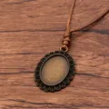 Antique bronze DIY zinc alloy oval bezel pendant necklace with brown braided PU leather rope - Oval Lace Style 20 (7CDE)