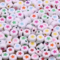 Perles d'étoile en acrylique colorées en vrac pour bijoux artisanaux d'enfants DIY. - Blanc avec Perles Étoile Colorées (22) / Pack de 100