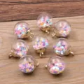 DIY glass globe charms with colorful confetti inside, gold cap jewelry accessories set. - Colorful Sequin Round Glass Ball Style (26G3-2)