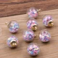 DIY glass ball charms with colorful star sequins, clear glass pendants for jewelry making. - Iridescent Star Glass Ball Style (26G3-3)