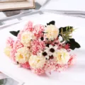 Artificial flower bouquet home decoration fake flowers realistic floral arrangement for indoor decor. - Pink