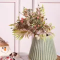 Bouquet de fleurs artificielles en plastique avec vase vert rainuré pour décoration d'intérieur - Rose