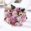 Artificial flower bouquet for home decor, beautiful mixed purple and pink floral arrangement SKU. - Purple