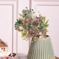 Bouquet de fleurs artificielles baies avec vase en céramique verte, plante déco salon. - Bleu