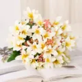 Bouquet di fiori di giglio bianco artificiale decorazione casa supporto per foto - Bianco avorio