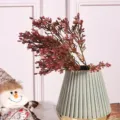 Artificial flower bouquet 5 forks fake plant with ribbed green vase home office decor - Purple