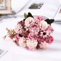 Bouquet di fiori artificiali rosa bianco composizione floreale decorazione casa finte rose finte - Rosso rosa