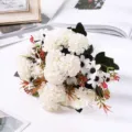 Bouquet di fiori di ortensia bianca artificiale composizione floreale finta per decorazioni casa. - Bianco avorio
