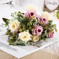 Bouquet di rose artificiali in seta fiori finti per decorazione casa e matrimonio set - Viola