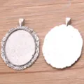 Oval blank bezel pendant tray, 30x40mm alloy time gem base for DIY necklace jewelry making crafts. - Antique Silver