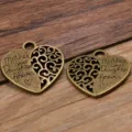 Antique bronze alloy heart charm pendant with Mother and Daughter engraved text, DIY jewelry. - Mother Daughter Forever Engraved Heart Pendant / 28x29mm / Antique Bronze