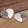DIY alloy heart pendant jewelry accessory, engraved mother and daughter charm connector for crafting. - Mother Daughter Forever Engraved Heart Pendant / 28x29mm / Antique Silver