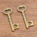 Vintage bronze antique style alloy key charms with heart cutout for DIY jewelry making. - 1 Key 14X34mm 1.5g / 1 Piece