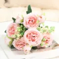 Bouquet di fiori artificiali peonia rosa decorazione casa tavolo da nozze composizione - Rosa
