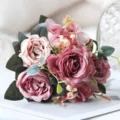 Bouquet di fiori artificiali peonia rosa per decorazione casa composizione finta - Rosso rosa