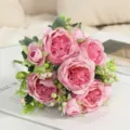 Bouquet di fiori artificiali rose peonie rosa per decorazione matrimonio e casa. - Viola Rosa