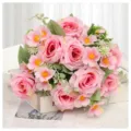 Meraviglioso bouquet di rose artificiali rosa fiori finti per casa e decorazione nozze. - Rosa