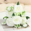 Bouquet di fiori artificiali peonie rose bianche per decorazione casa matrimonio tavola - Bianco
